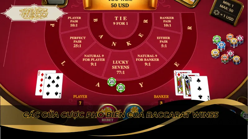 Các cửa cược phổ biến của baccarat Win55